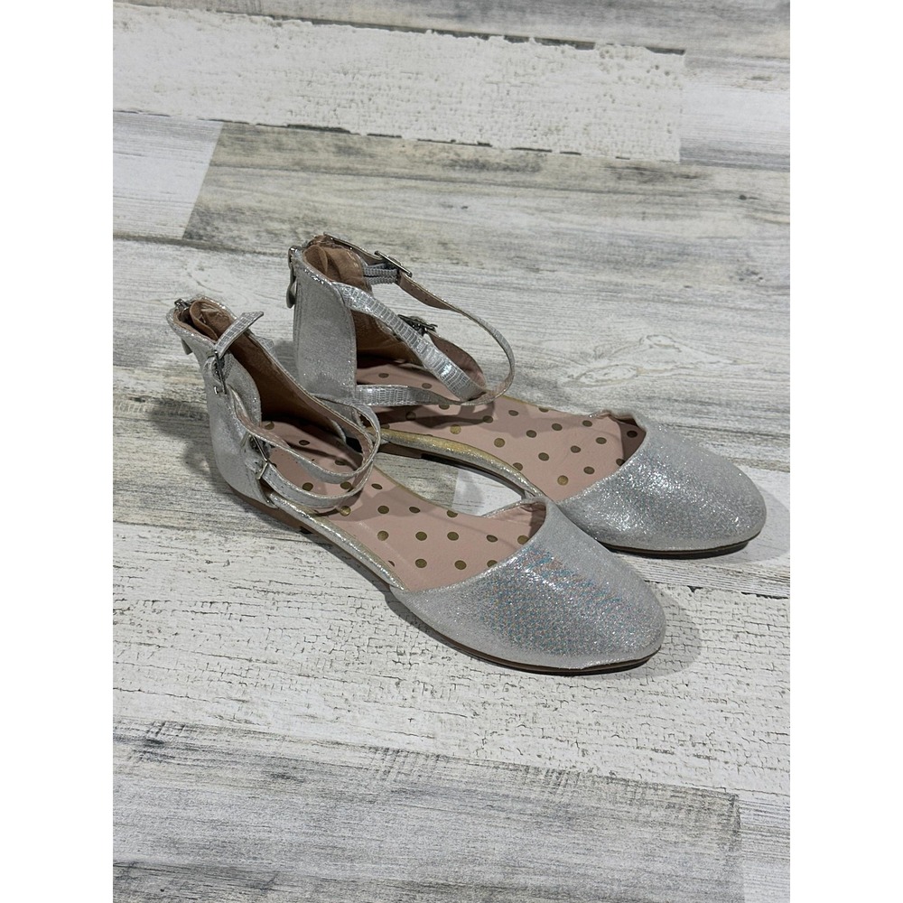 Nerteo Glitter Flats Girls Size 3‎ Silver Ankle Strap Princesscore EUC